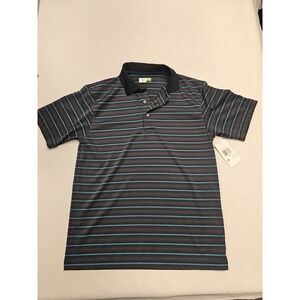Links Edition Polo Shirt Mens S Gray Green Stripe Golf Performance Breathable